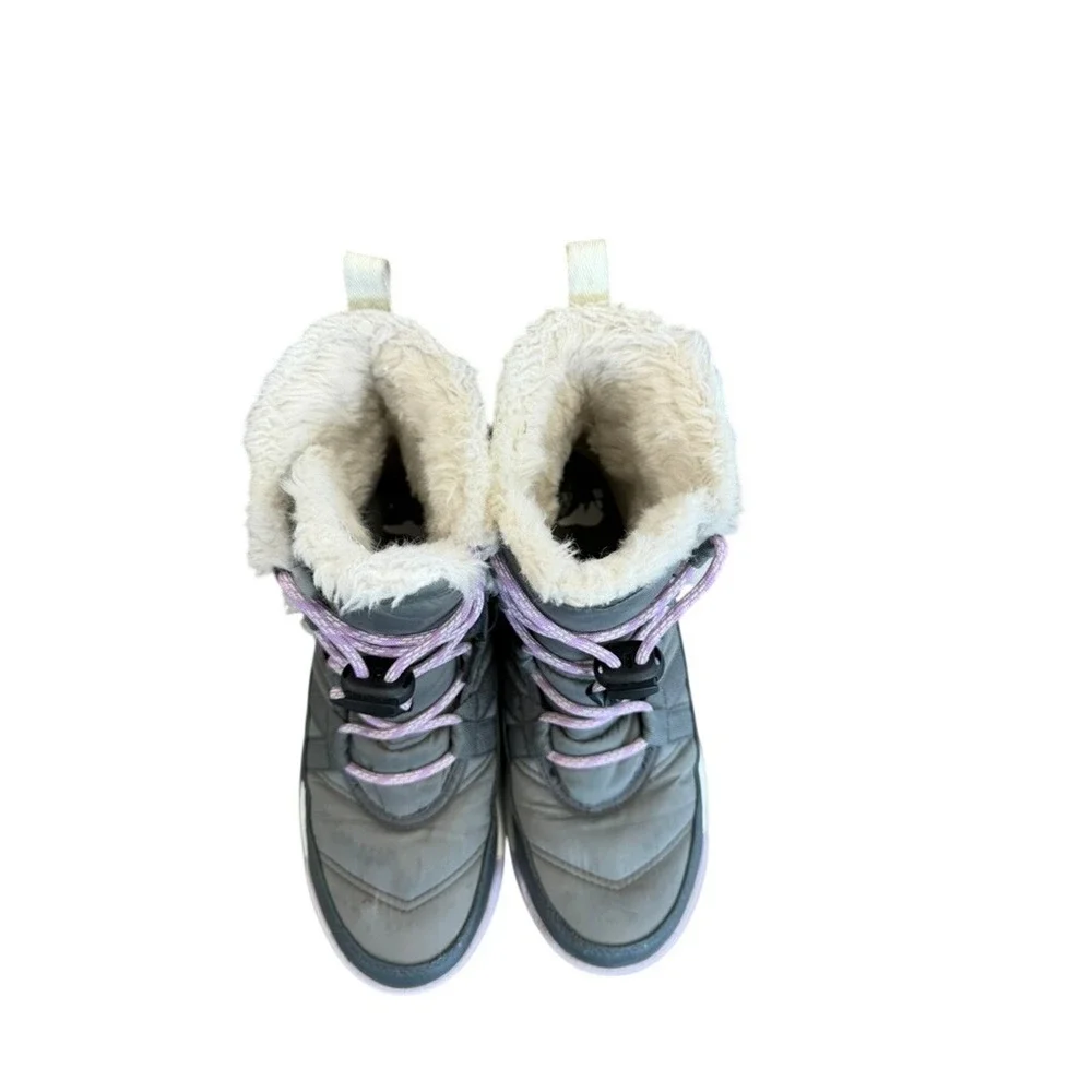 Sorel Whitney II Waterproof Snow Boots Kids Gray Lavender Faux Fur Final Sale
